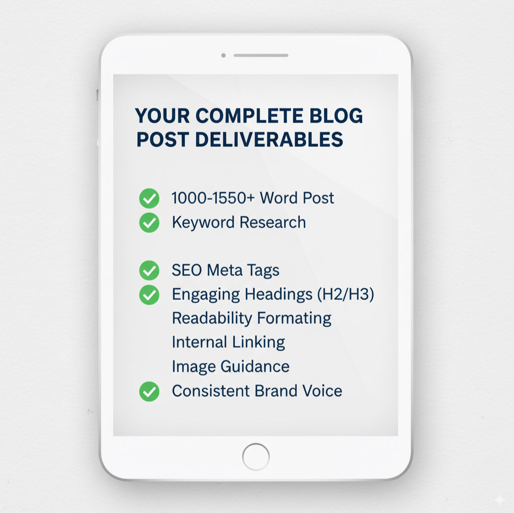 Checklist of deliverables included with our professional blog writing service