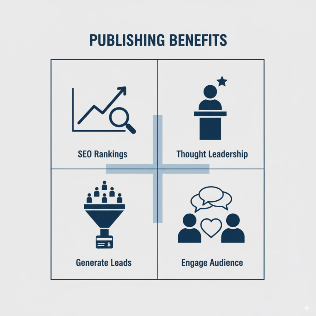 Four key benefits of a strategic business blog: SEO, authority, leads, and engagement